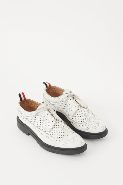 Thom Browne White Leather Perforated Longwing Brogue