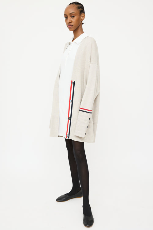 Thom Browne Grey 
Multi Wool Knit Striped Oversized Cardigan