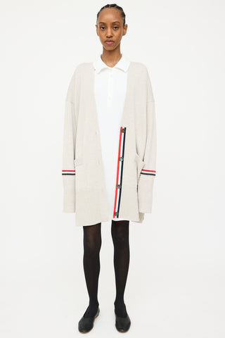 Thom Browne Grey 
Multi Wool Knit Striped Oversized Cardigan