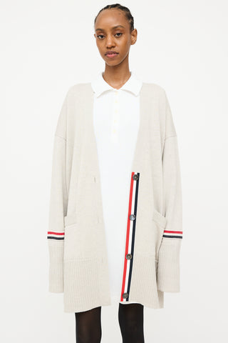 Thom Browne Grey 
Multi Wool Knit Striped Oversized Cardigan