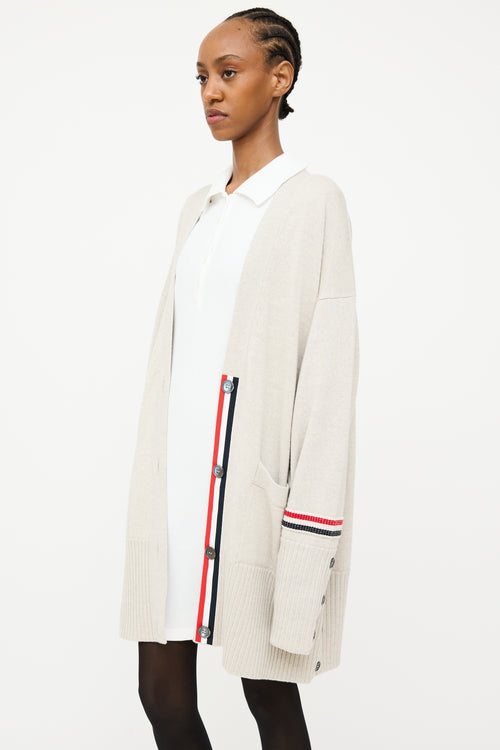 Thom Browne Grey 
Multi Wool Knit Striped Oversized Cardigan