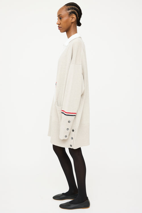 Thom Browne Grey 
Multi Wool Knit Striped Oversized Cardigan