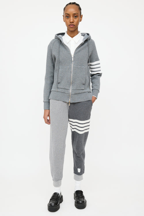 Thom Browne Grey 
White Waffle Knit Four Bar Hoodie