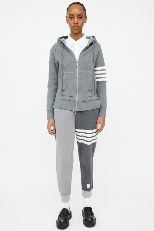 Thom Browne Grey 
White Waffle Knit Four Bar Hoodie