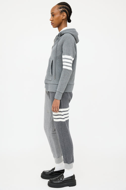 Thom Browne Grey 
White Waffle Knit Four Bar Hoodie