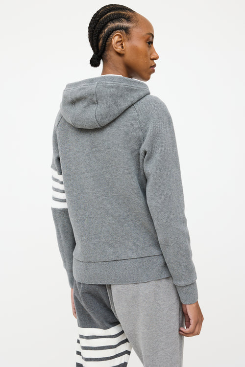 Thom Browne Grey 
White Waffle Knit Four Bar Hoodie