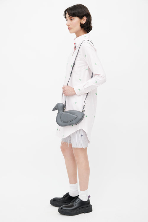 Thom Browne Grey Leather Icon Crossbody Bag