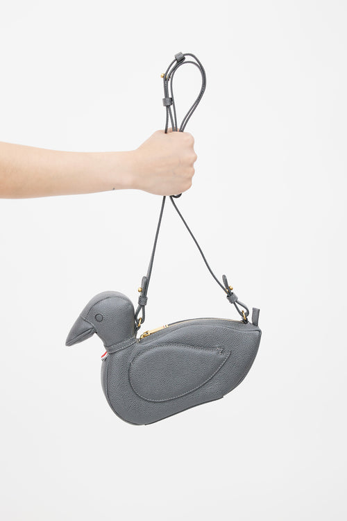 Thom Browne Grey Leather Icon Crossbody Bag