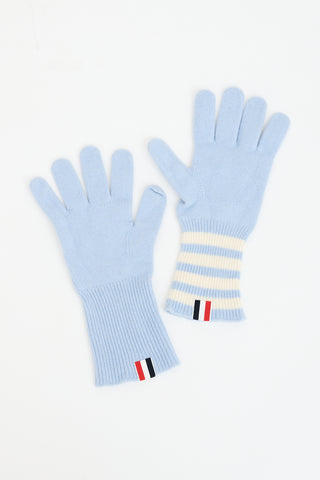 Thom Browne Blue Cashmere 4-Bar Gloves