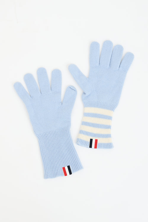 Thom Browne Blue Cashmere 4-Bar Gloves