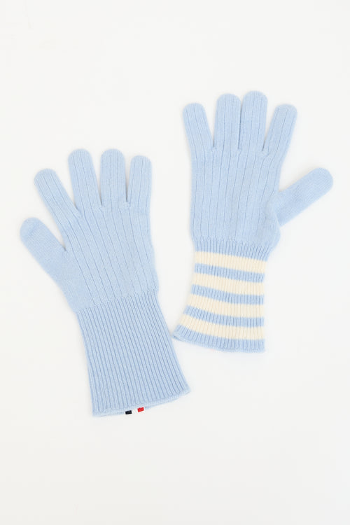 Thom Browne Blue Cashmere 4-Bar Gloves