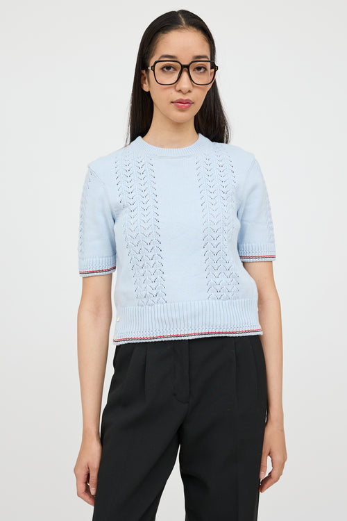 Thom Browne Blue Pointelle Knit Sweater