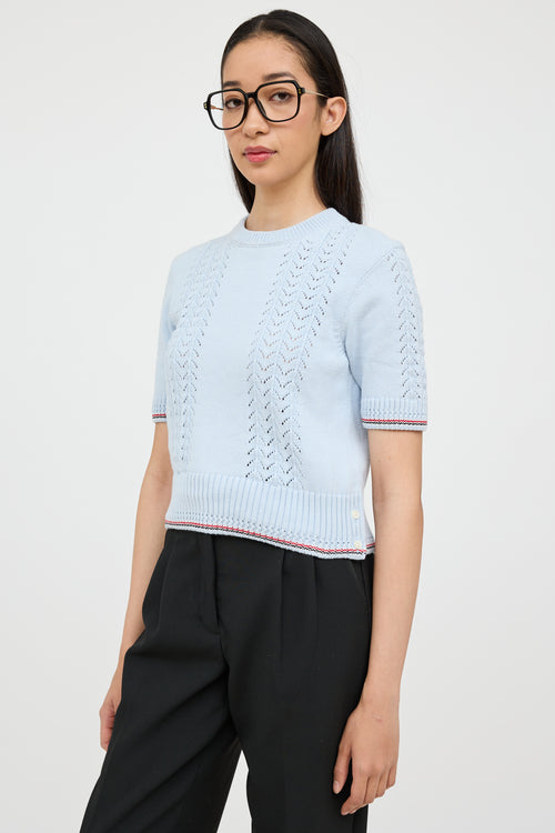 Thom Browne Blue Pointelle Knit Sweater