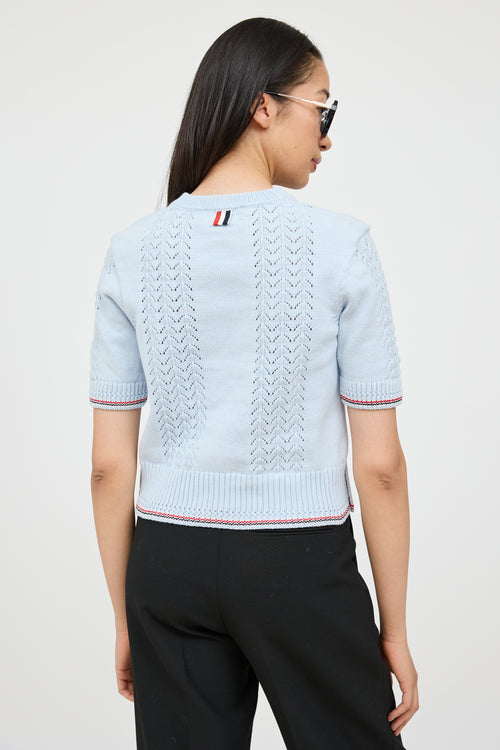 Thom Browne Blue Pointelle Knit Sweater