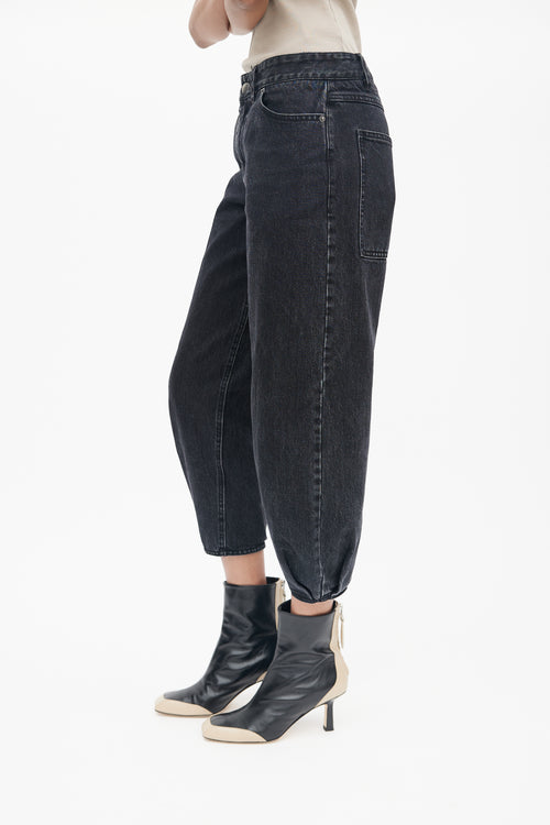 Tibi Black Asymmetrical Tapered Cropped Jeans