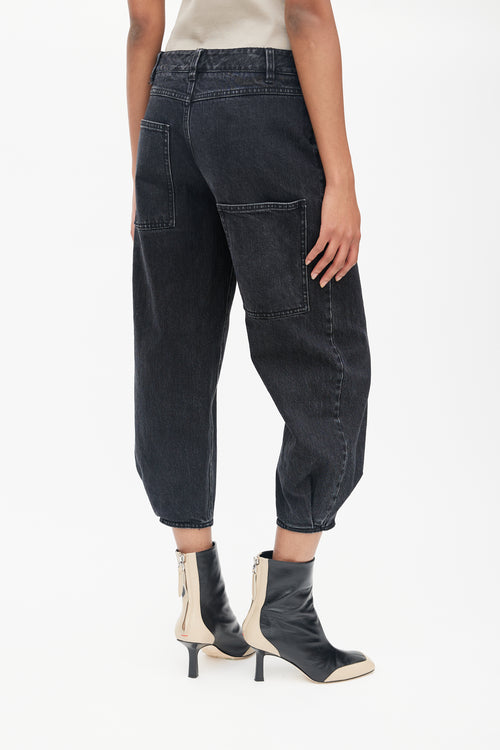 Tibi Black Asymmetrical Tapered Cropped Jeans