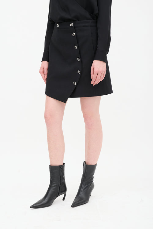 Tibi Black Asymmetrical Button Wrap Skirt