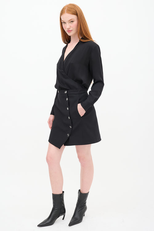 Tibi Black Asymmetrical Button Wrap Skirt