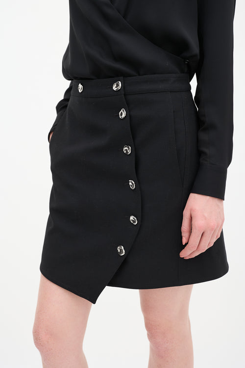 Tibi Black Asymmetrical Button Wrap Skirt