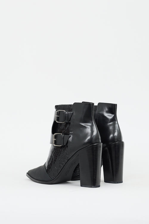 Tibi Black Embossed Leather Piper Heeled Boot