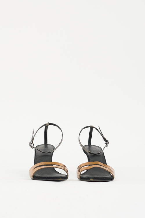 Tibi Black 
Gold Leather Sandal