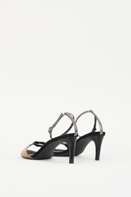 Tibi Black 
Gold Leather Sandal