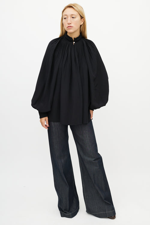 Tibi Black Pleated Silk Top