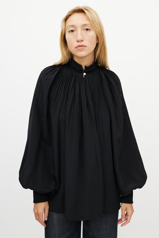 Tibi Black Pleated Silk Top