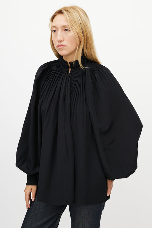 Tibi Black Pleated Silk Top