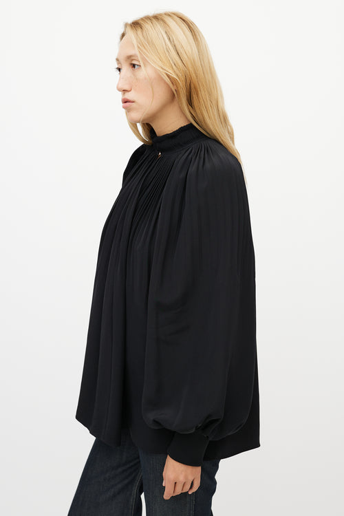 Tibi Black Pleated Silk Top