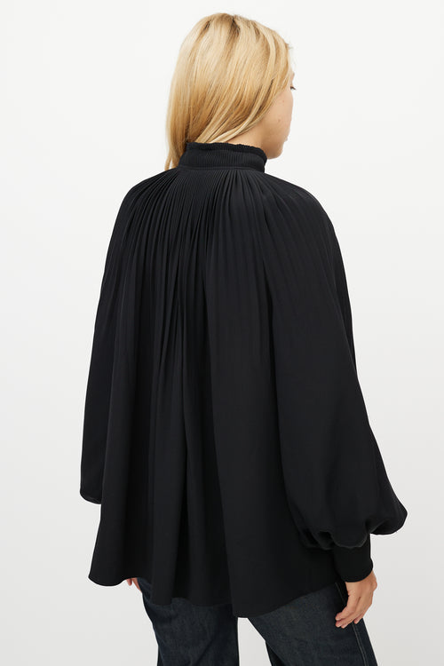 Tibi Black Pleated Silk Top