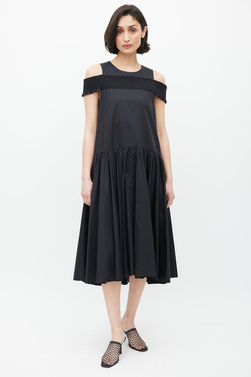 Tibi Black Smocked Gathered Dress