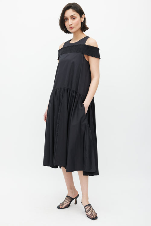 Tibi Black Smocked Gathered Dress