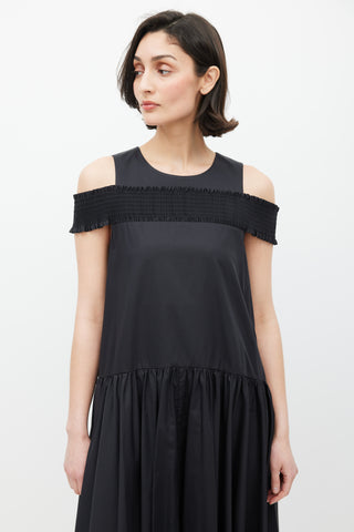 Tibi Black Smocked Gathered Dress