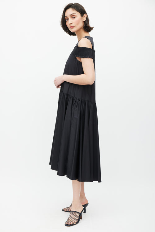 Tibi Black Smocked Gathered Dress