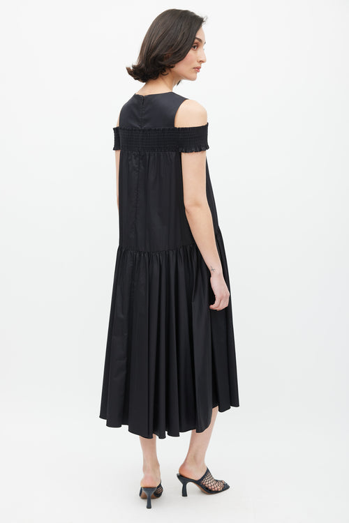 Tibi Black Smocked Gathered Dress