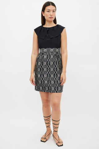 Tibi Black 
White Geometric Printed Sheath Dress