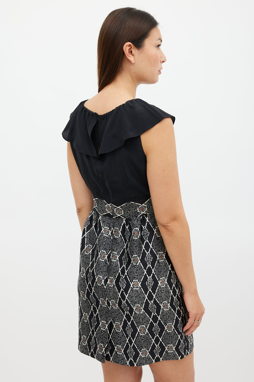 Tibi Black 
White Geometric Printed Sheath Dress