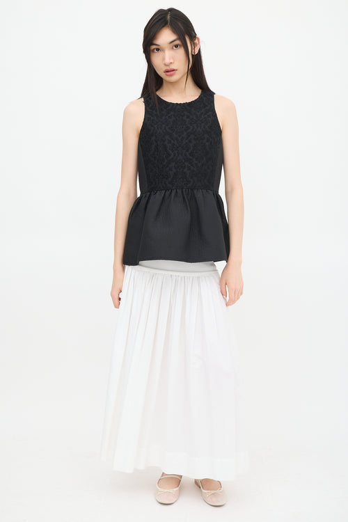 Tibi Black Wool Jacquard Peplum Top