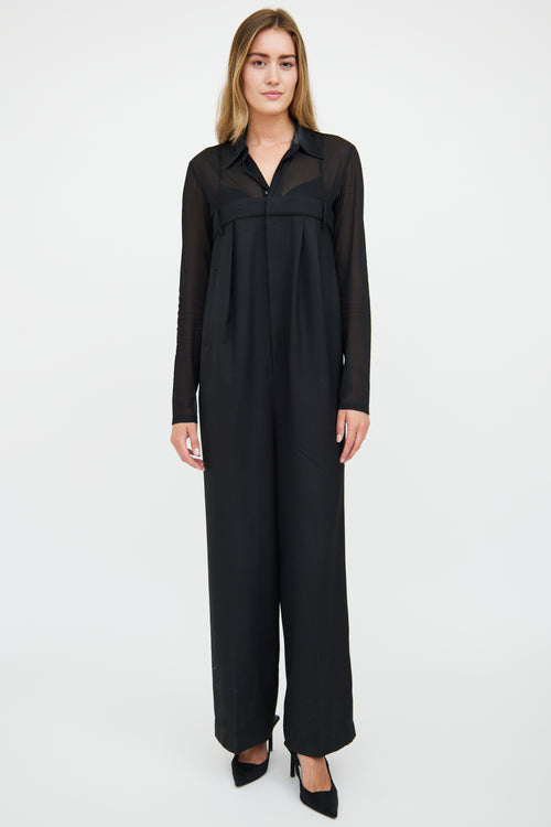 Tibi Black Wool High-Waist Jumpsuit