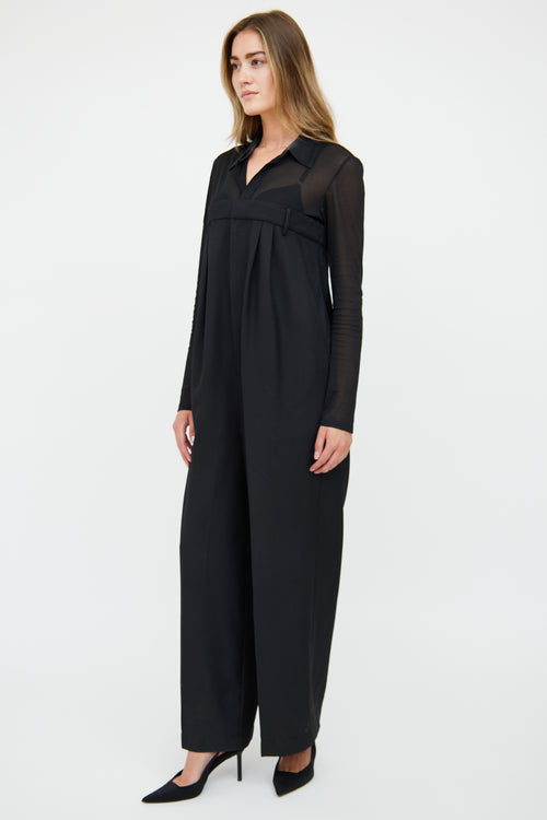 Tibi Black Wool High-Waist Jumpsuit