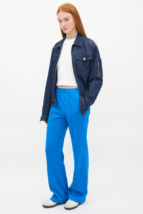 Tibi Blue Nylon 
Cotton Pintuck Lounge Pant