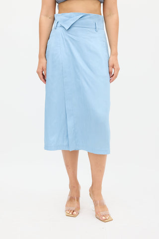 Tibi Blue Wrap Midi Skirt