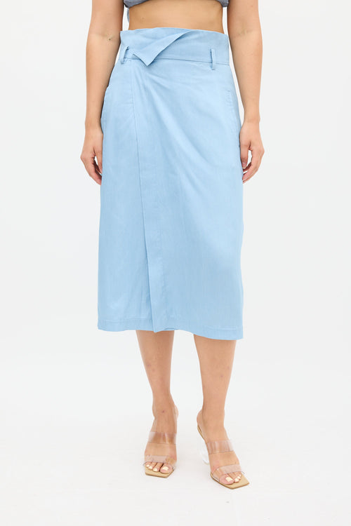 Tibi Blue Wrap Midi Skirt