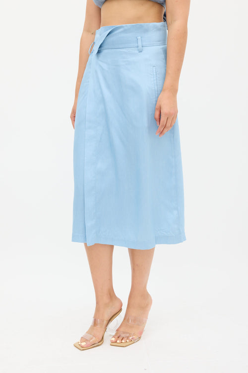 Tibi Blue Wrap Midi Skirt