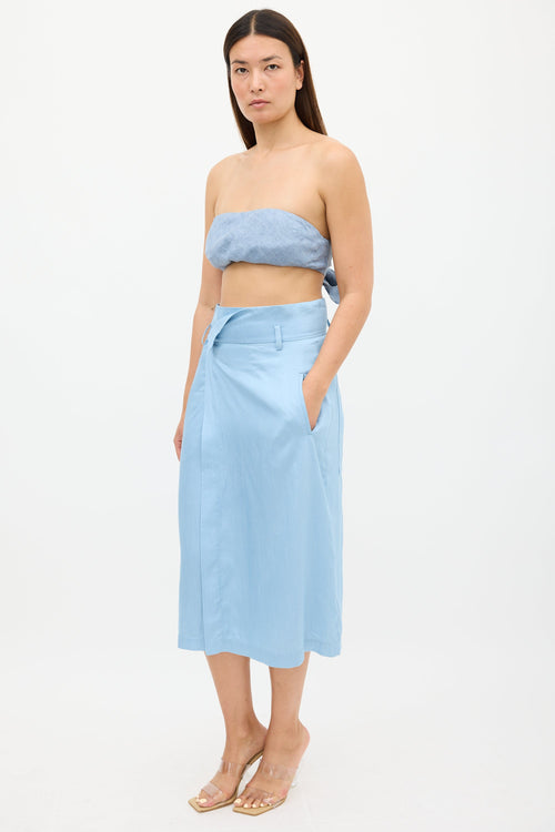 Tibi Blue Wrap Midi Skirt