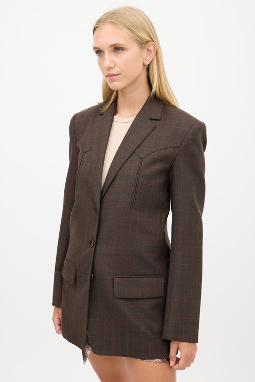 Tibi Brown 
Red Wool Plaid Blazer