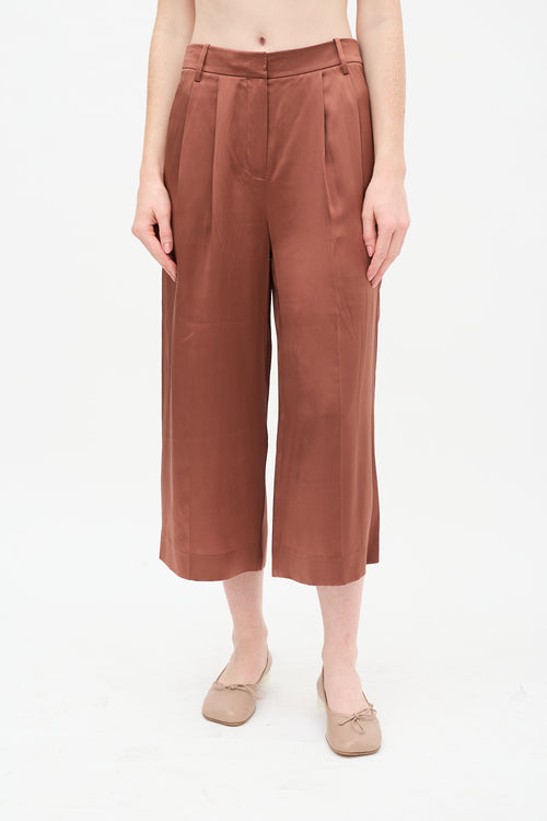 Tibi Brown Silk Cropped Trouser