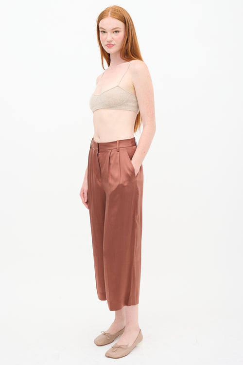 Tibi Brown Silk Cropped Trouser