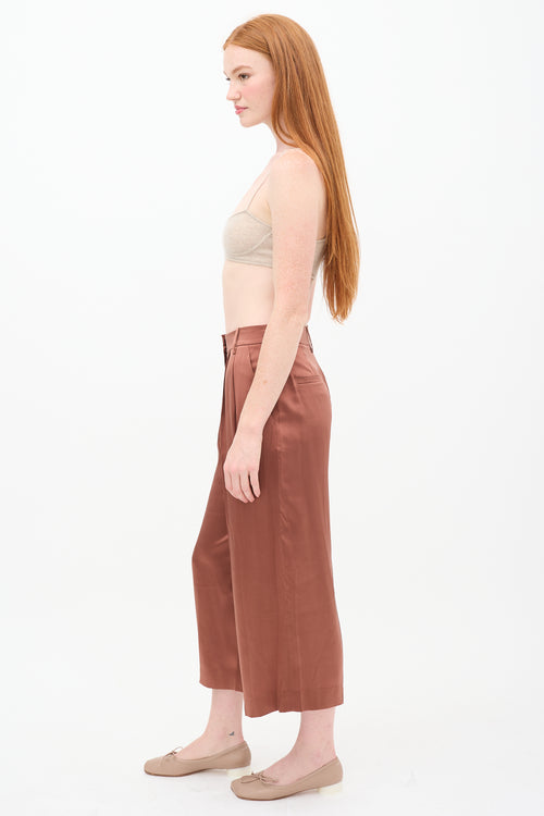 Tibi Brown Silk Cropped Trouser